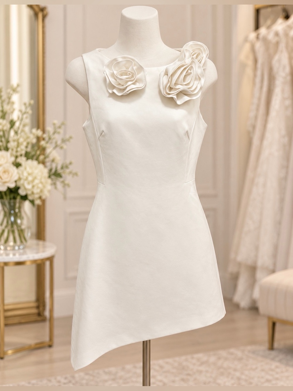 MOTF White Mini Dress with Floral rosette accents size small